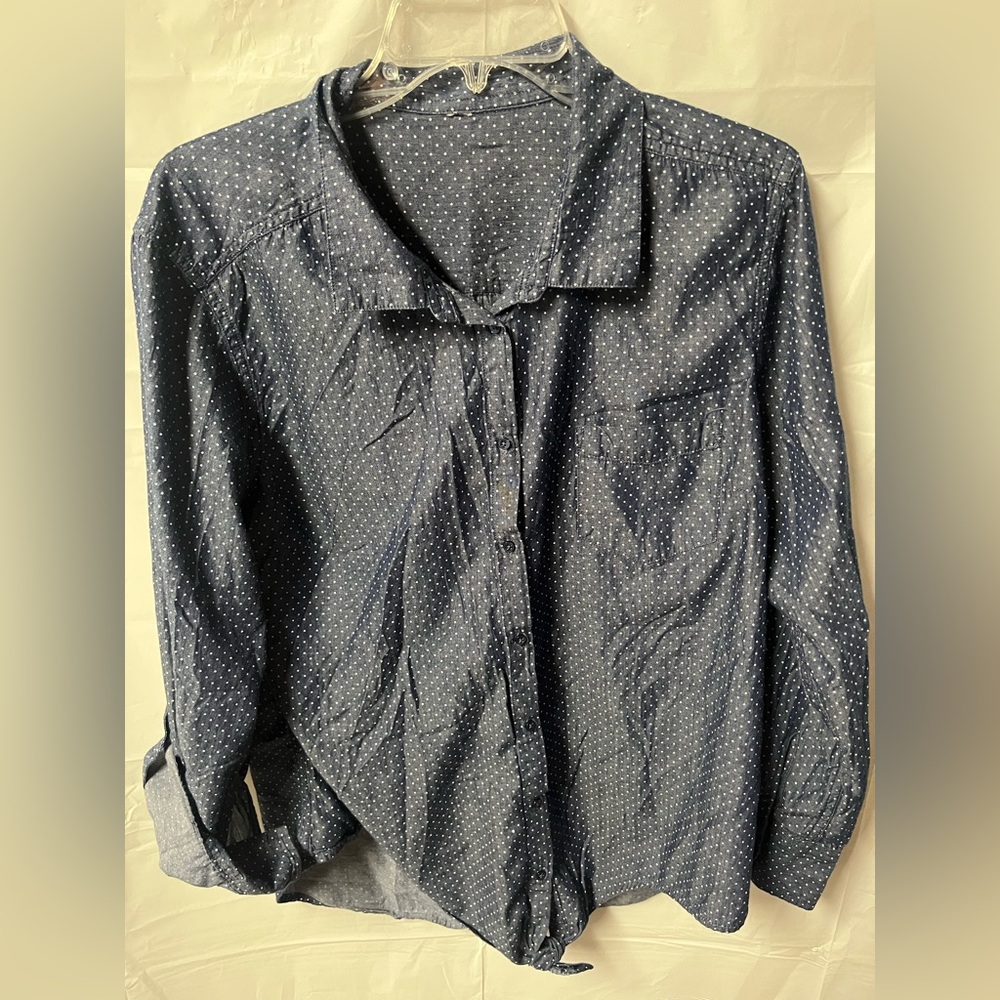 Navy Polka Dot Button-Up Shirt